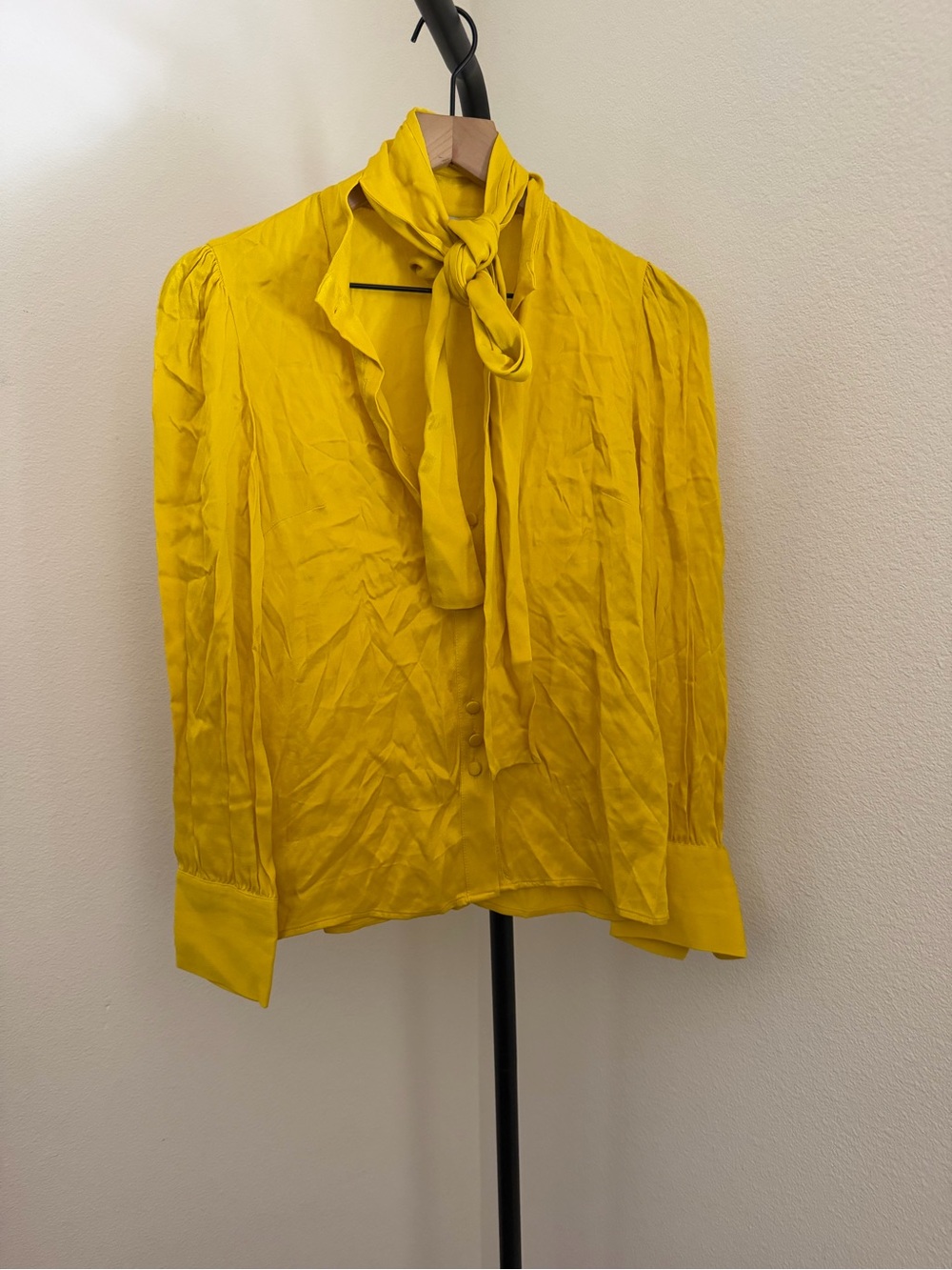 Zara Mustard Tie-Neck Blouse with Long Sleeves - Picture 2 of 4